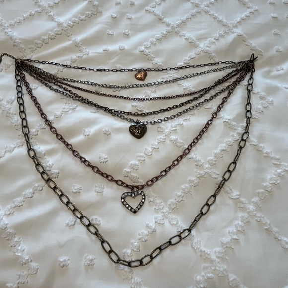 Mixed METAL vintage  7 layered heart pendant necklace. Hammered copper - Picture 1 of 8